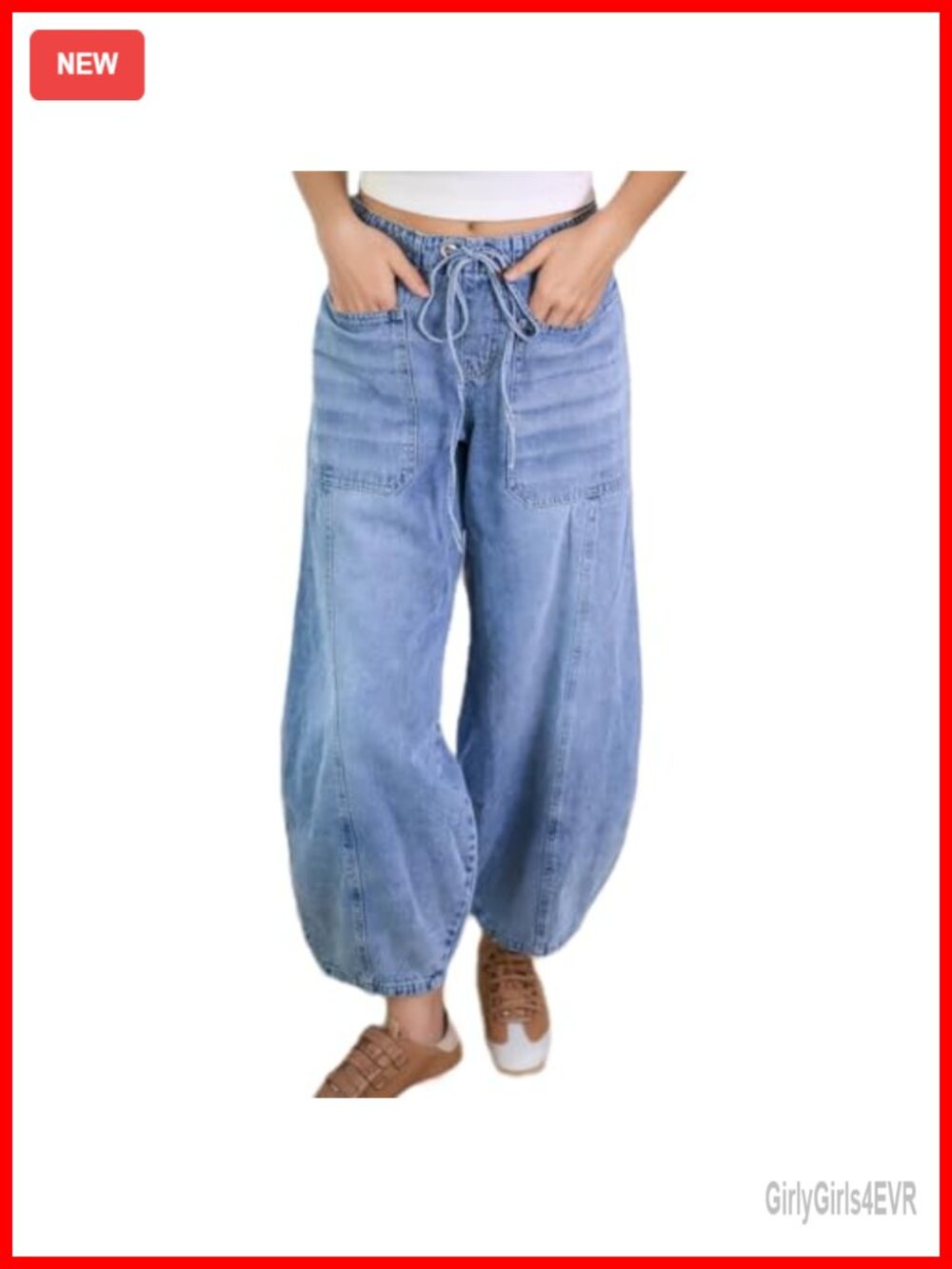 Drawstring Elastic Waist Denim Joggers Loose Fit Jeans with Pockets